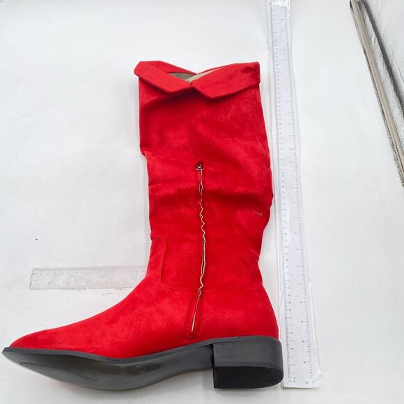 Red Almond Toe Knee High Boots with Partial Zipper Stretchy Dressy Long Boot - Picture 3 of 7